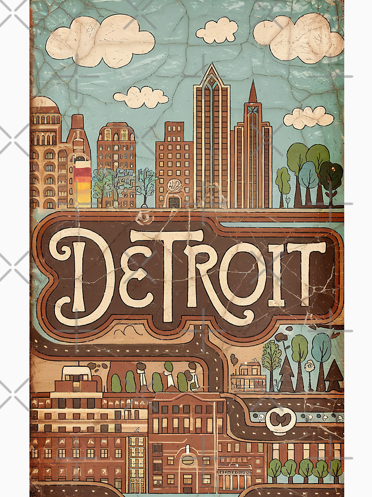 Detroit City Vintage Whimsical Retro Typography Art By Edenbliss Style 4