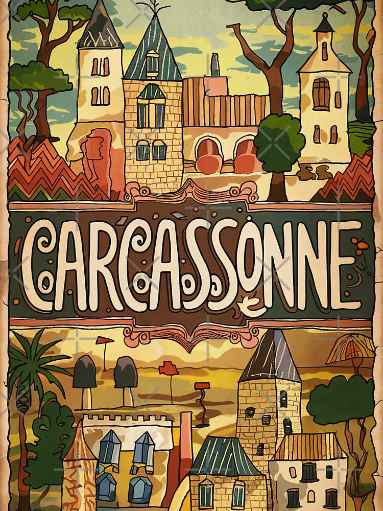 Vintage Carcassonne City Of France Whimsical Retro Doodle Typography Art By Edenbliss Style 2