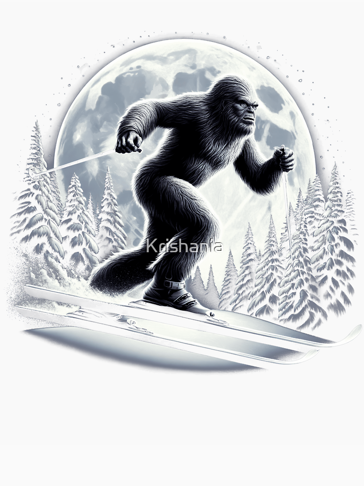 Sasquatch Bigfoot Skiing Full Moon Skier By Krishania