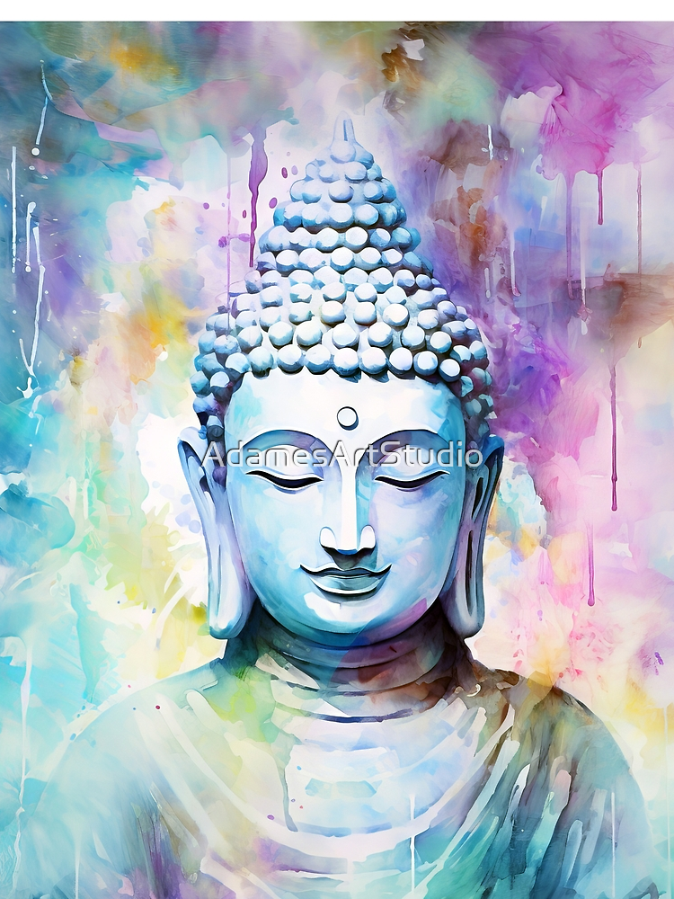 Watercolor Buddha Painting With Paint Splashes By Adamesartstudio