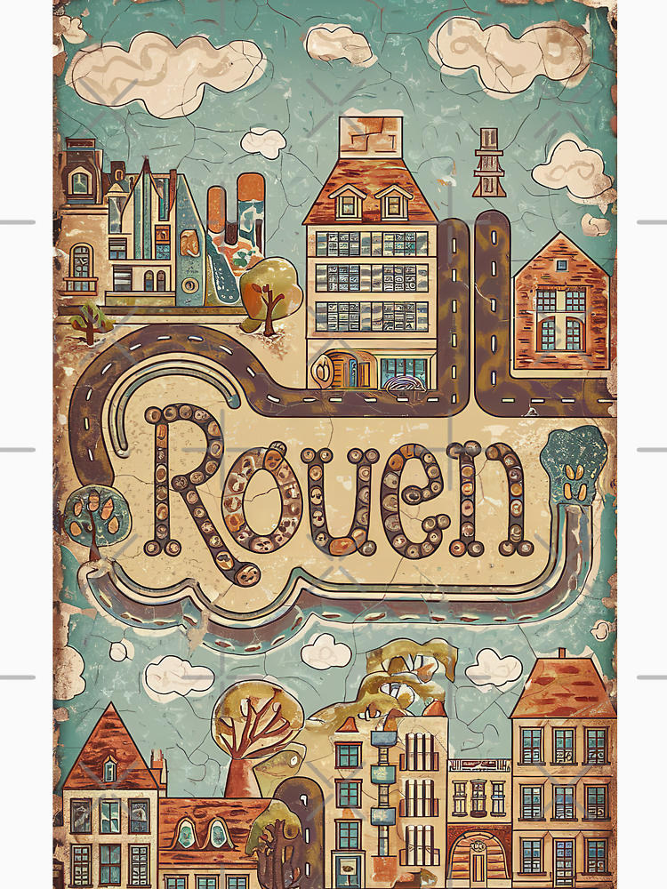 Vintage Rouen City Of France Whimsical Retro Doodle Typography Art By Edenbliss Style 3