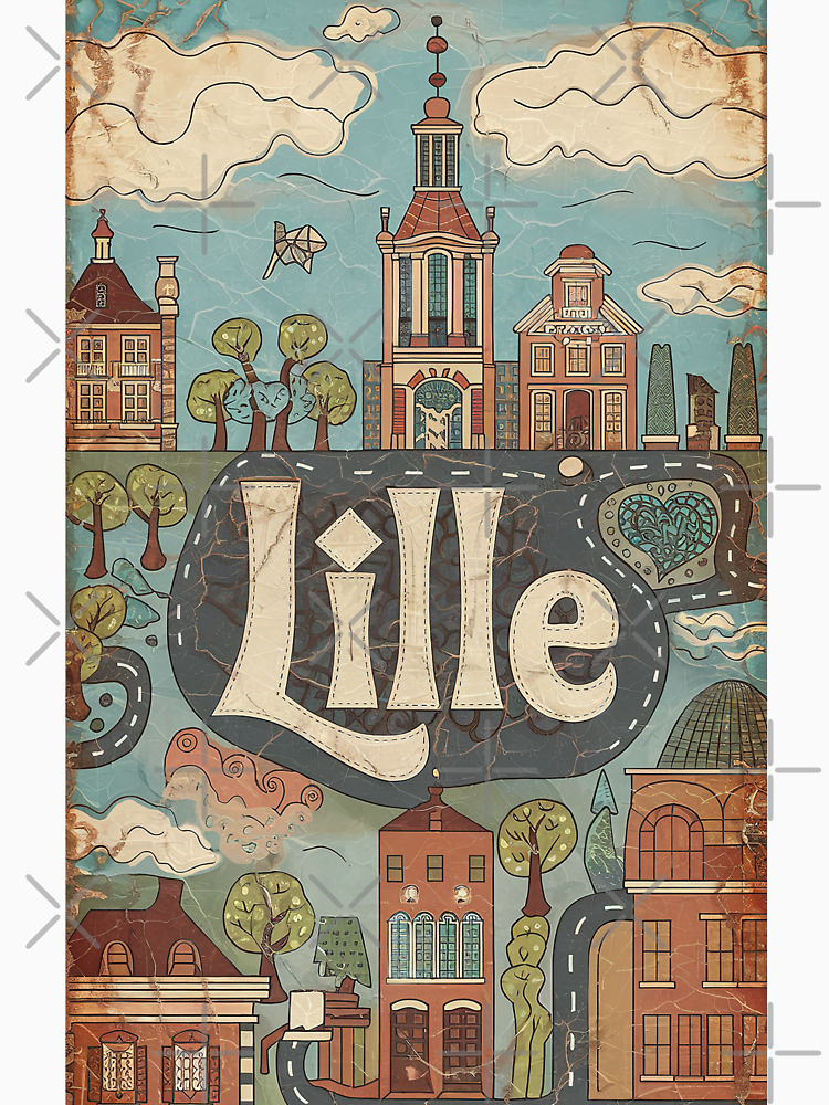 Vintage Lille City Of France Whimsical Retro Doodle Typography Art By Edenbliss