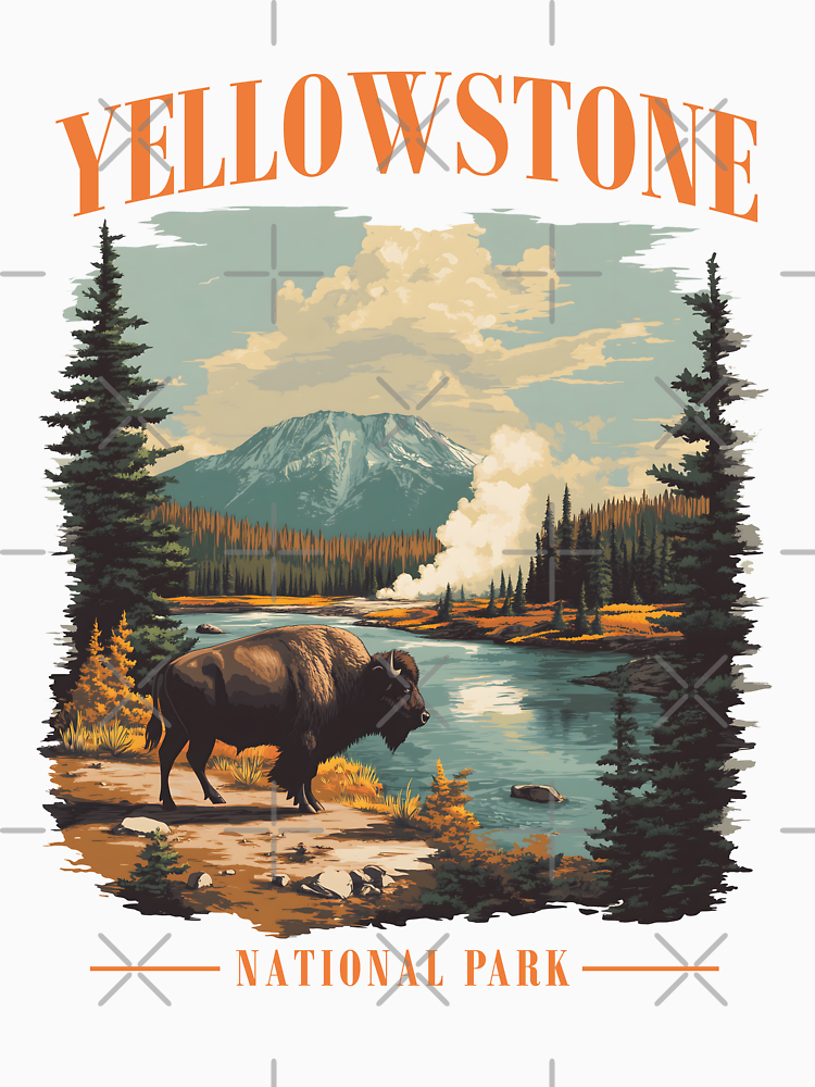 Vintage Yellowstone National Park Buffalo Scenic Design By Trendyzcom