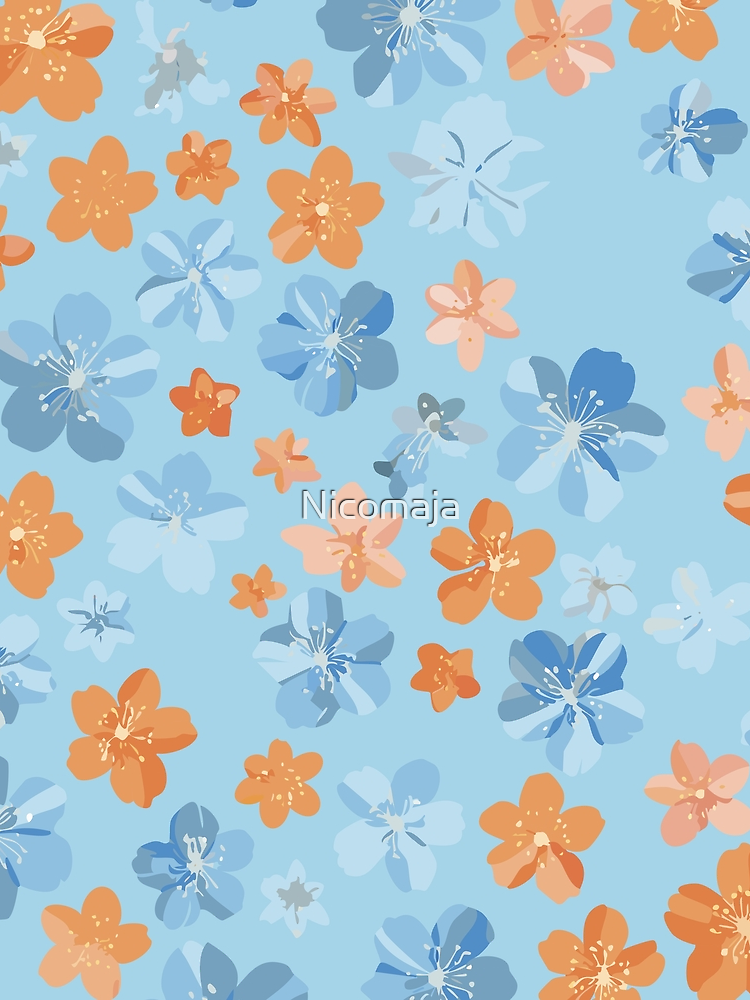 Colorful Floral Pattern On A Soft Light Blue Background By Nicomaja